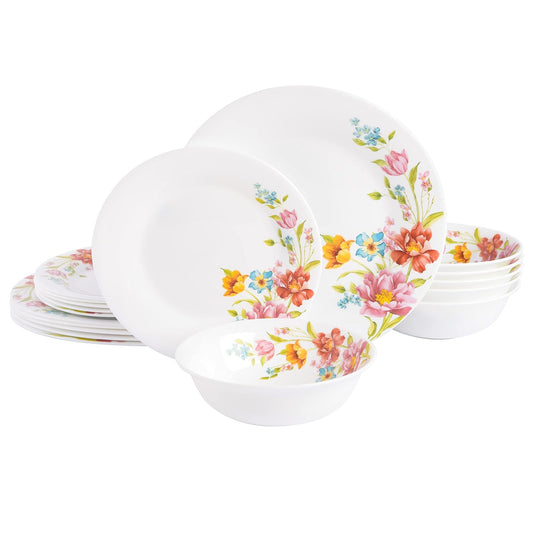 Gibson Home - Juego de vajilla ultra resistente a roturas y astillas, redondo: servicio para 6 (18 unidades), rojo floral