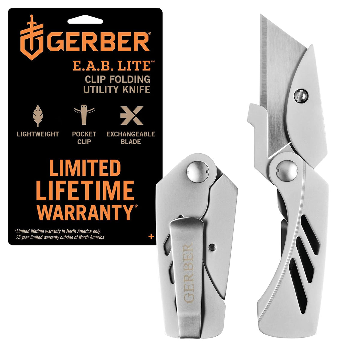Gerber Gear EAB Lite Cuchillo de afeitar de bolsillo con clip para dinero, cuchillo plegable de acero inoxidable EDC Gear con cuchilla cortadora de caja para llevar todos los días