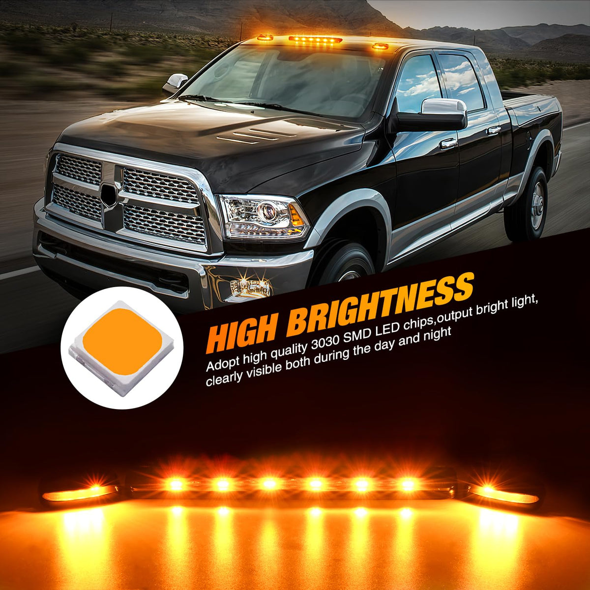 Nilight LED Cab Marker Lights 3 PCS Smoke Lens Amber Clearance Roof Running Light Compatible with 2007-2014 Silverado Sierra 1500 2500 3500 2500HD 3500HD