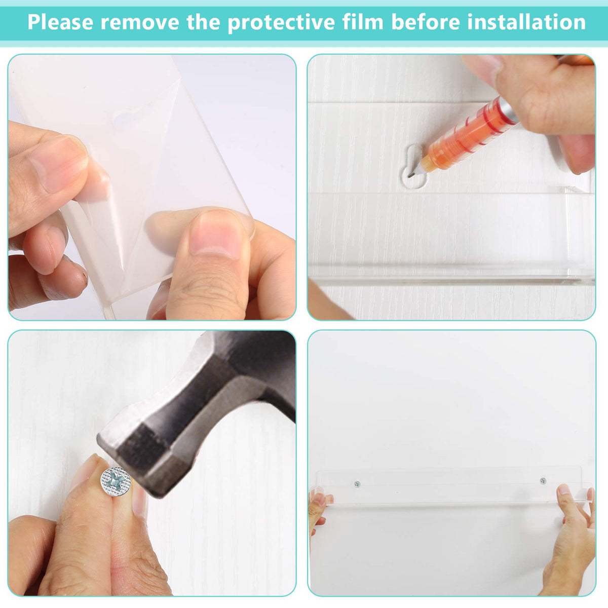 BTremary Soporte de acrílico transparente para esmalte de uñas paquete de 6 unidades, estante flotante para colgar esmalte de uñas, soporte de pared flotante para hasta 96 botellas