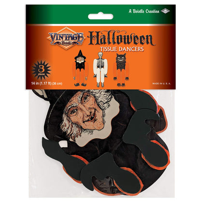 Beistle 00430 Vintage Halloween Tissue Dancers, Multicolor, 14", 3 Pieces