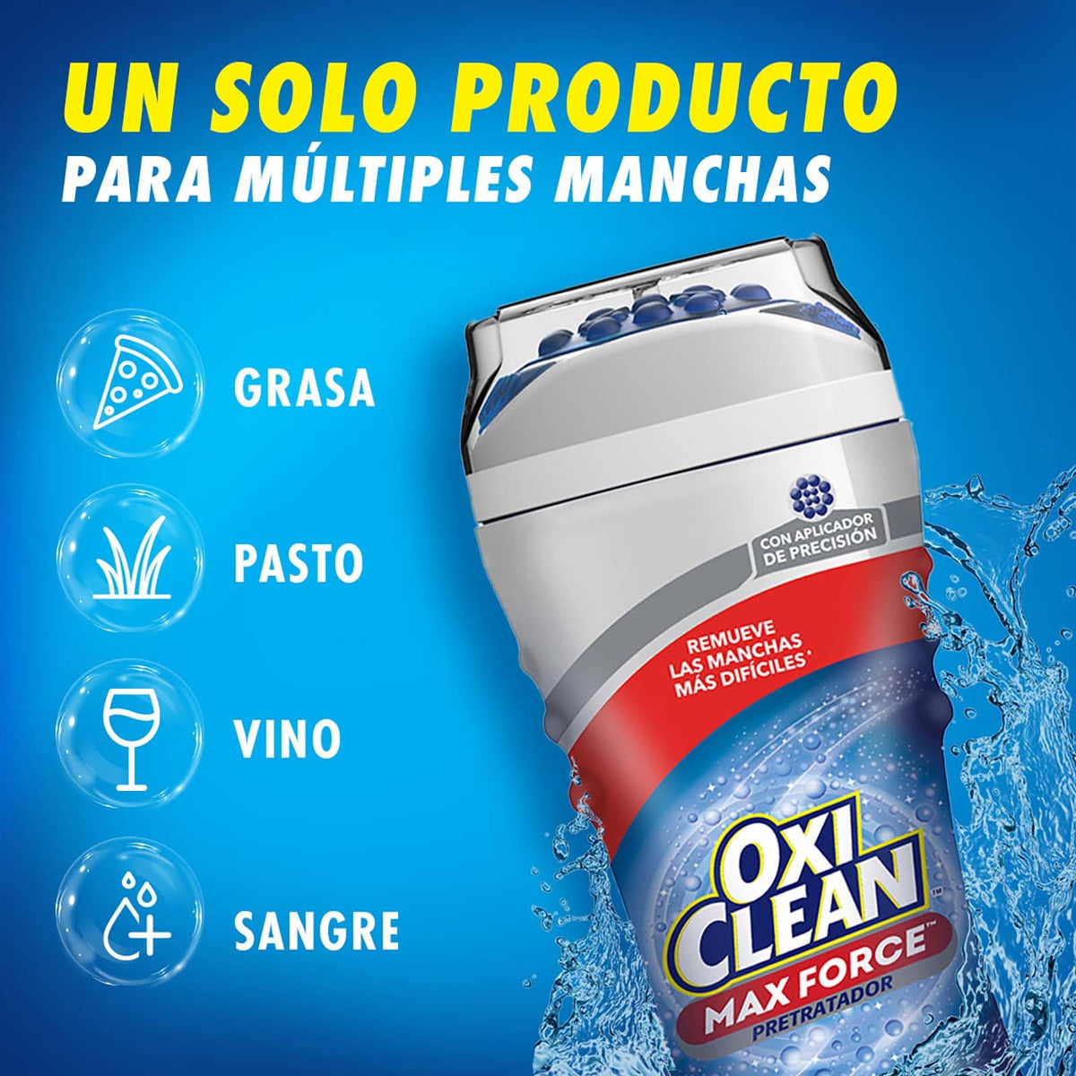 OxiClean Quitamanchas en Gel Max Force 183 ml. Remueve las Manchas más Difíciles: Grasa, Pasto, Vino y Sangre con un Solo Producto. Con Aplicador de Precisión. Seguro para Ropa Blanca y de Color