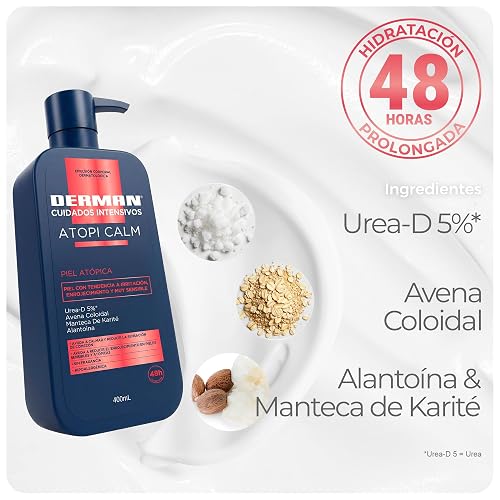 Derman Atopi Calm Emulsión Corporal │ Urea-D 5% + Avena Coloidal │ 400 mL | Textura ligera de rápida absorción que calma la irritación y fortalece la barrera cutánea