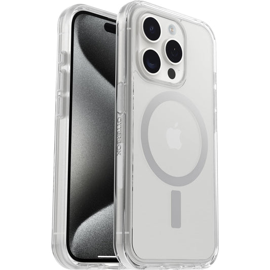 OtterBox - Funda transparente para iPhone 15 Pro (solo para iPhone 15) serie Symmetry (transparente), se ajusta a MagSafe, ultra elegante, bordes elevados que protegen la cámara y la visualización (se