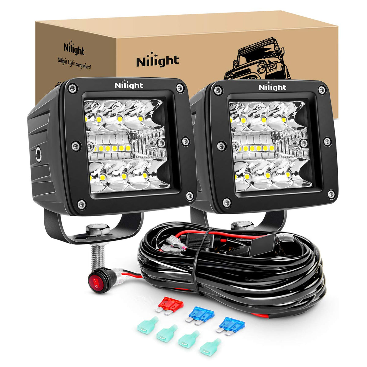 Nilight 2 Barras de Luz LED 42W 3" Estroboscópicas Ámbar y Blanco - Blanco