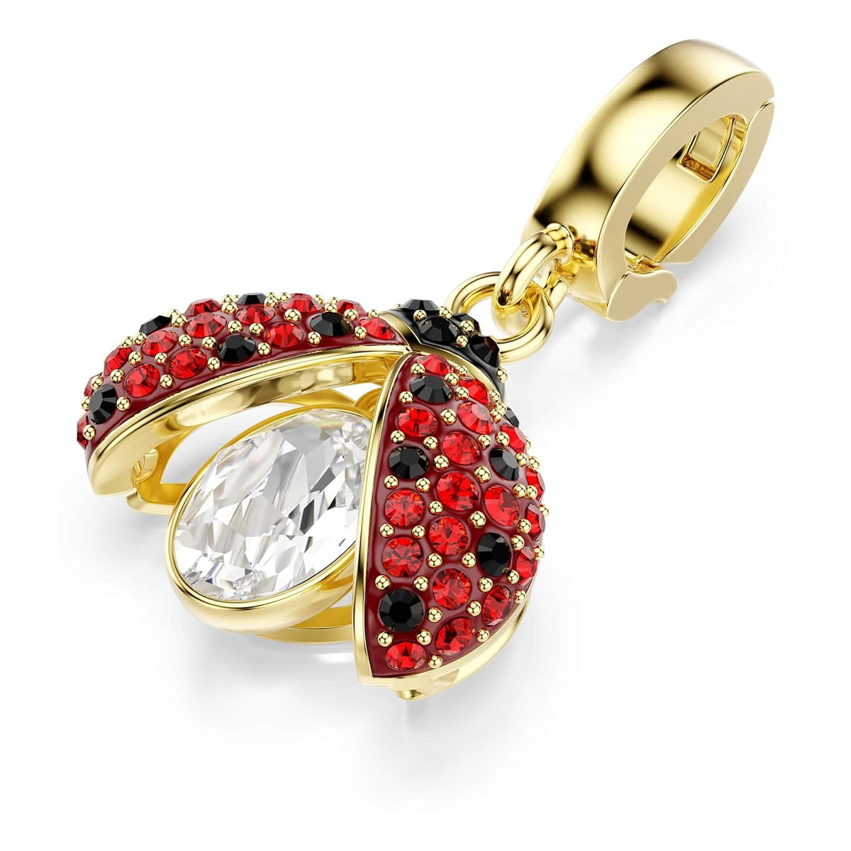 Abalorio de Swarovski Idyllia, mezcla de cortes, catarina, rojo, baño en tono dorado