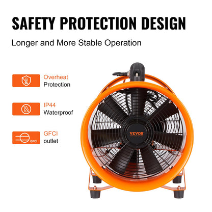 Ventilador portátil VEVOR, ventilador cilíndrico de alta resistencia de 10 pulgadas con manguera de 16.4 pies, potente extractor de taller de 380 W 1893FM, soplador industrial para aspirar
