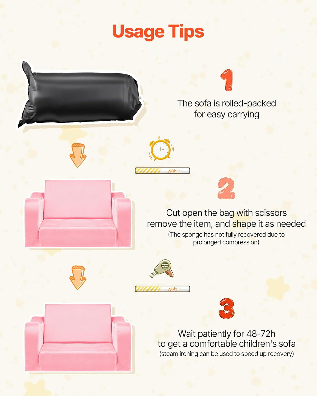 VEVOR Sofá Infantil 2 en 1, Convertible en Tumbona, Sofá Cama Plegable y Suave de Esponja 28D y Pelo Corto con Reposabrazos, Ideal para Jugar o Descansar Cómodamente para Niños, Talla M, Rosa