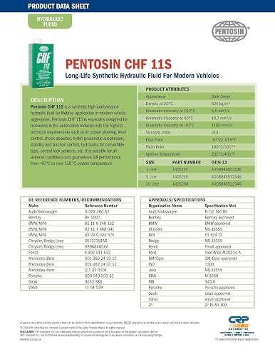 Pentosin CHF 11S Synthetic Hydraulic Fluid - 1 Liter by Pentosin