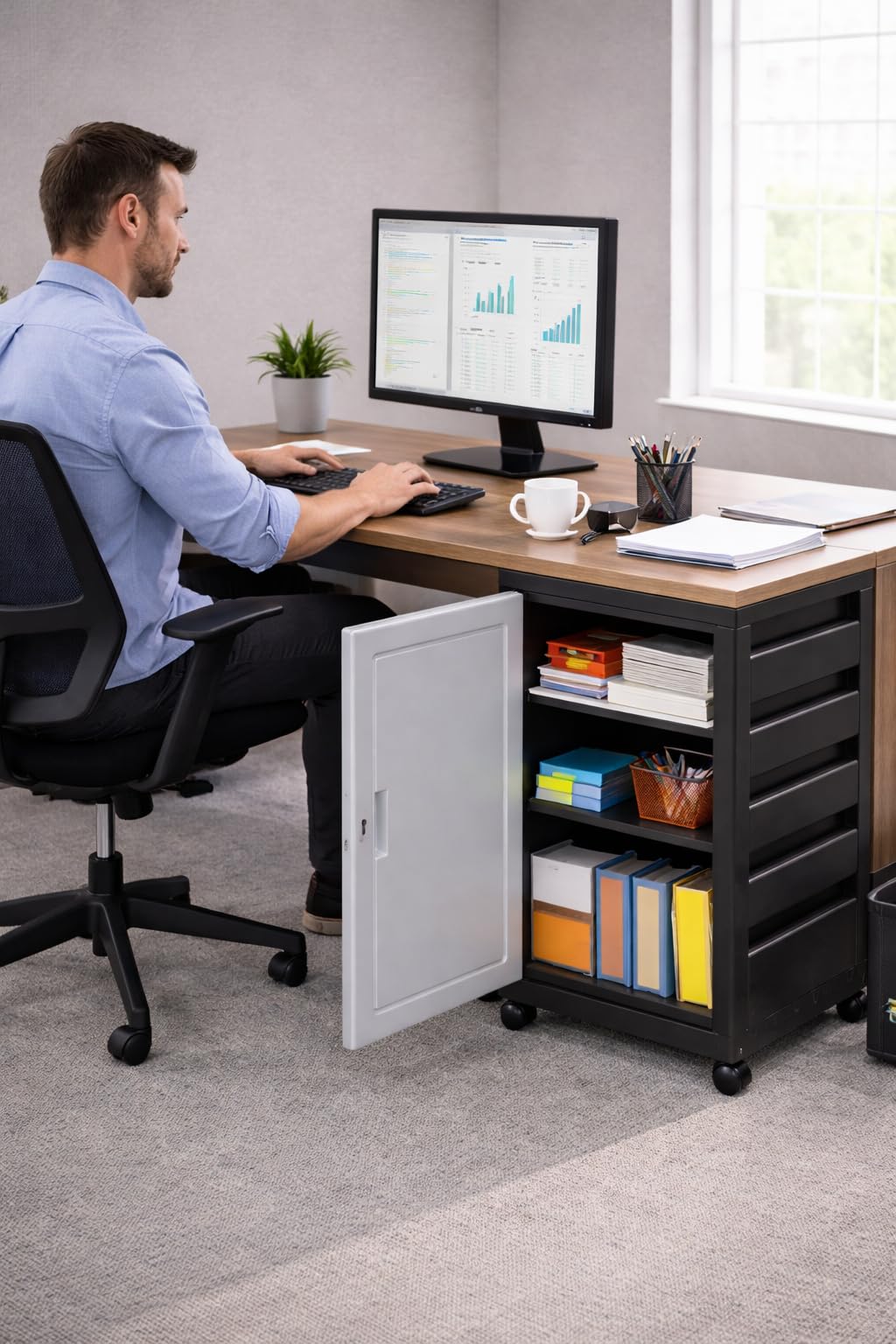 Italhome Mueble Organizador de Plástico con Ruedas, Cajonera con Repisas Multiusos para Oficina, Hogar o Taller, Ligero Resistente, Color Negro Gris