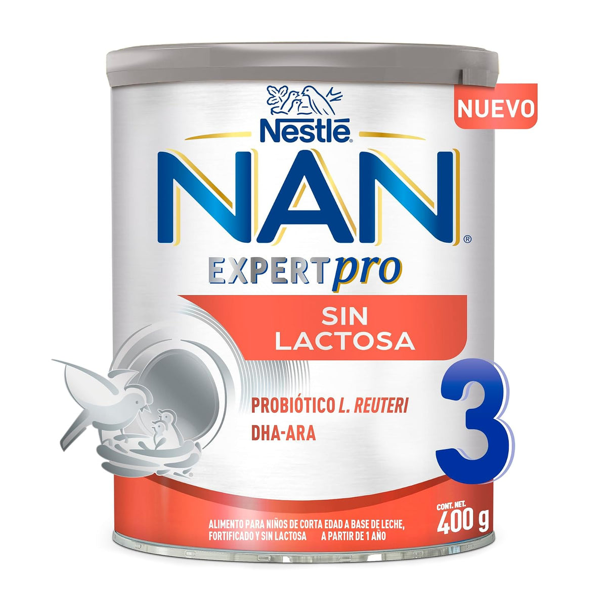 NAN 3 Expert Pro Sin Lactosa Alimento Para Niños Con Hierro 1 Año Lata 400g