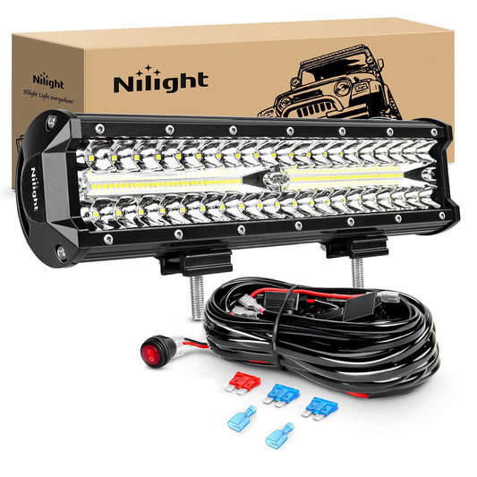 Nilight Barra LED Todoterreno ZH411-A, 12 in, 300 W, Triple Hilera, 30000 LM, con Arnés 16 AWG