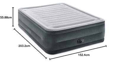 Intex 64417ED Comfort colchón de Aire Elevado de Felpa Dura-Beam con Bomba eléctrica Interna, Altura de la Cama de 22 Pulgadas, Queen