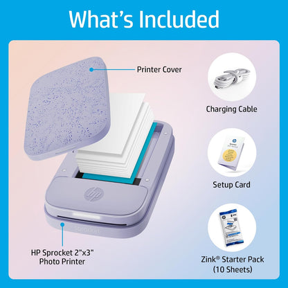HP Sprocket 2x3 Instant Smartphone Photo Printer - Portable Color Wireless Mobile Printer - Zink Sticky-Back Photos - Print from Compatible iOS & Android Devices with Bluetooth w/App - Lilac