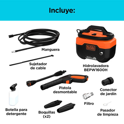 BLACK+DECKER Hidrolavadora Eléctrica, 1300W, 1600 PSI, BEPW1600H