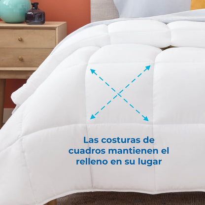 Linenspa - Edredón Acolchado de Plumón Alternativo - Queen - Microfibra Suave e Hipoalergénica - Úsalo Solo o con Funda - Reversible - Toda Estación - Blanco
