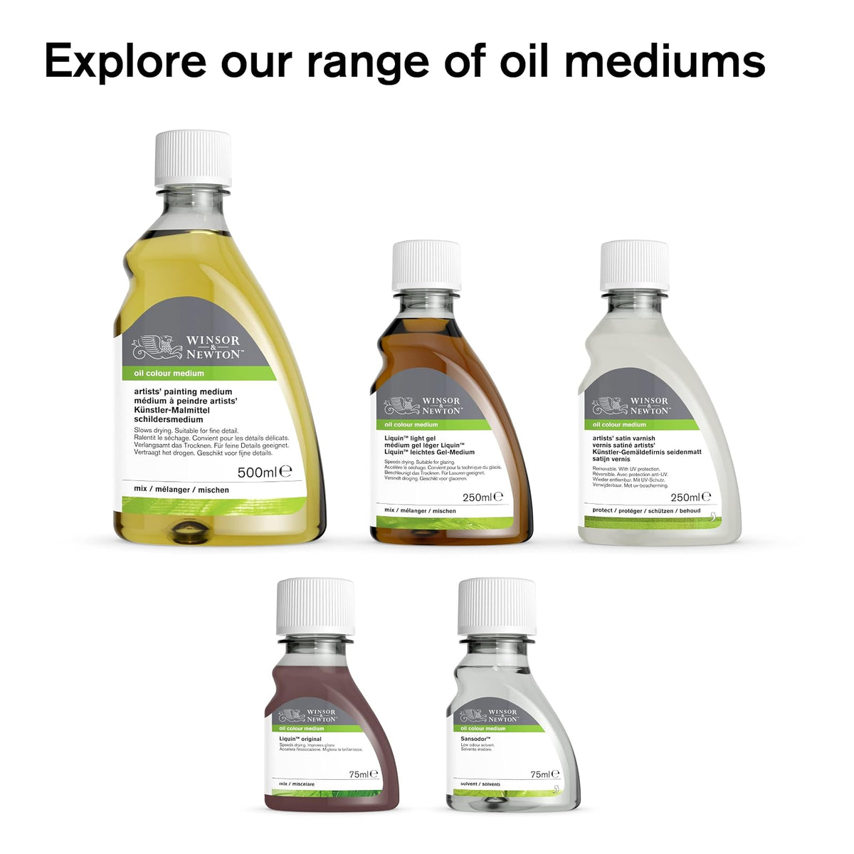 Winsor & Newton Liquin Original Medium Botella de 500 ml | Medio esencial para pintores al óleo que reduce el tiempo de secado y mejora la transparencia, el brillo y la mezcla.