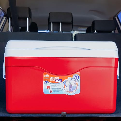 Guateplast - Hielera Portátil de 50 litros (53 QT) | Capacidad para 70 Latas | Enfriador Resistente y Liviano | Cooler - Hielo | Hielera Grande |
