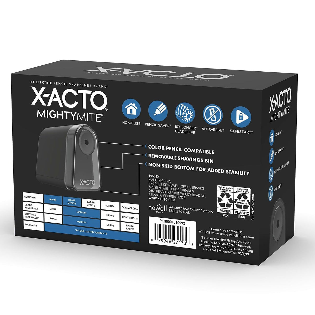 X-ACTO - Sacapuntas eléctrico Mighty Mite, con lápiz Saver®, motor SafeStart®, negro, 1 unidad - hogar, oficina, escuela, suministros para profesores
