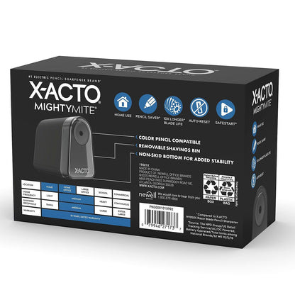 X-ACTO - Sacapuntas eléctrico Mighty Mite, con lápiz Saver®, motor SafeStart®, negro, 1 unidad - hogar, oficina, escuela, suministros para profesores