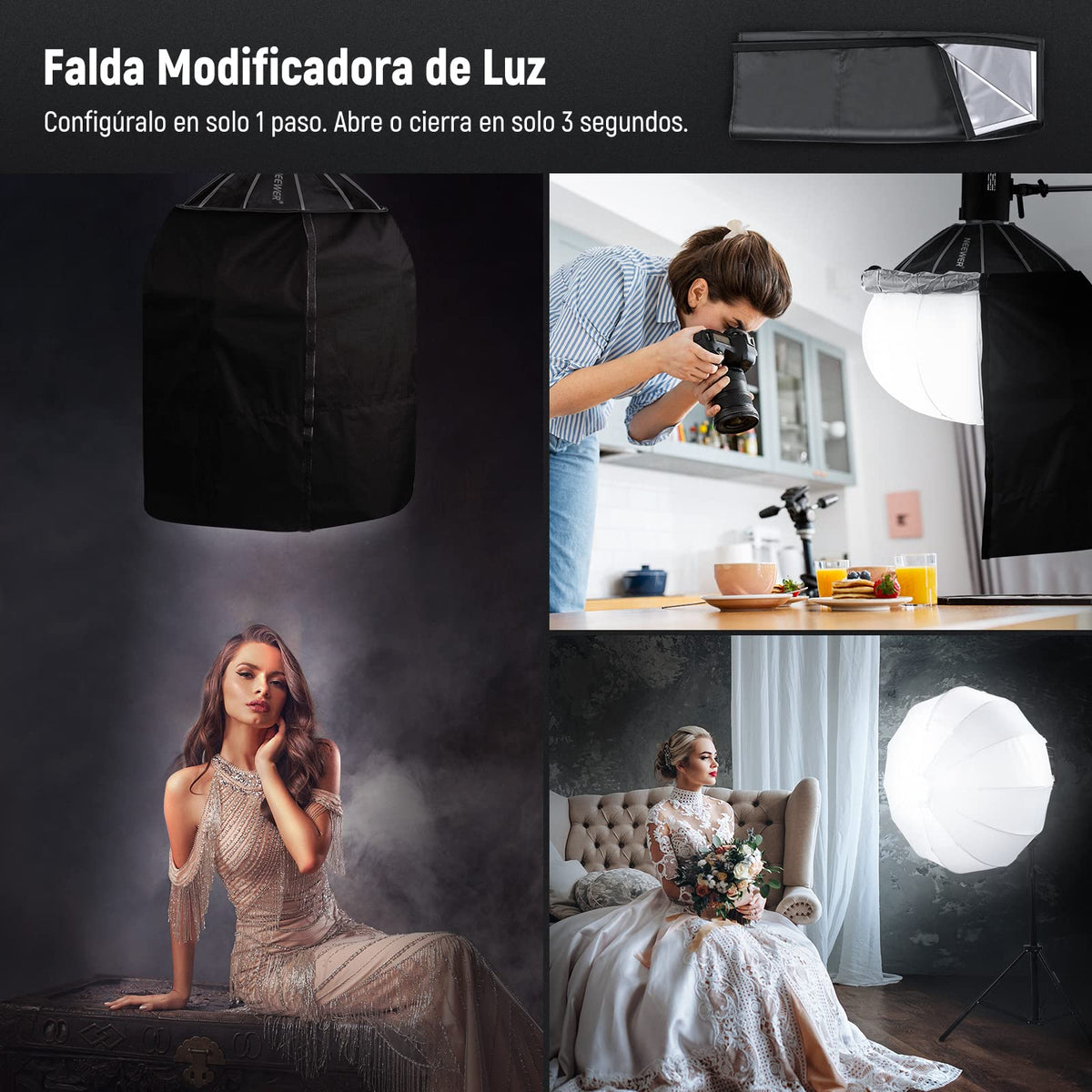 NEEWER 35"/90 cm Softbox Linterna con Liberación Rápida Un Paso,Difusor Luz 360° con Faldón,Montura Bowens para CB60 CB100 CB150 Luces Video, Compatible con Aputure 600d Amaran 60x Godox SL60W,NS90L