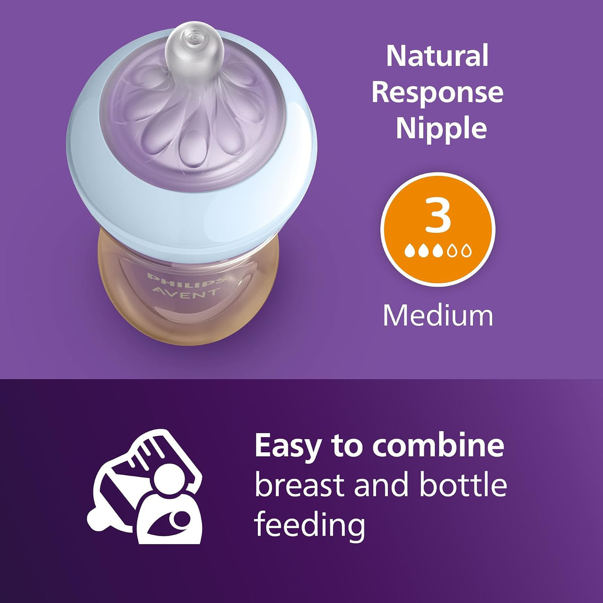 Philips Avent SCY943/02 - Biberón natural con pezón de respuesta natural, 9 onzas, 2 unidades
