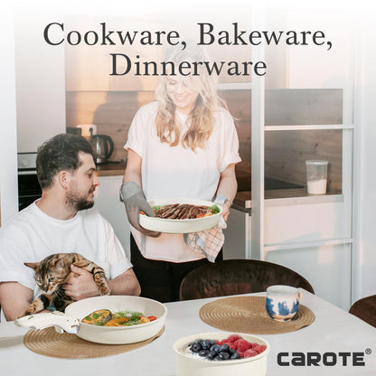 CAROTE – Batería de Cocina 21 Piezas Desmontable, Ollas y Sartenes Antiadherentes, Mango Extraíble, Blanco Crema, Compatible con Inducción, Gas y Horno