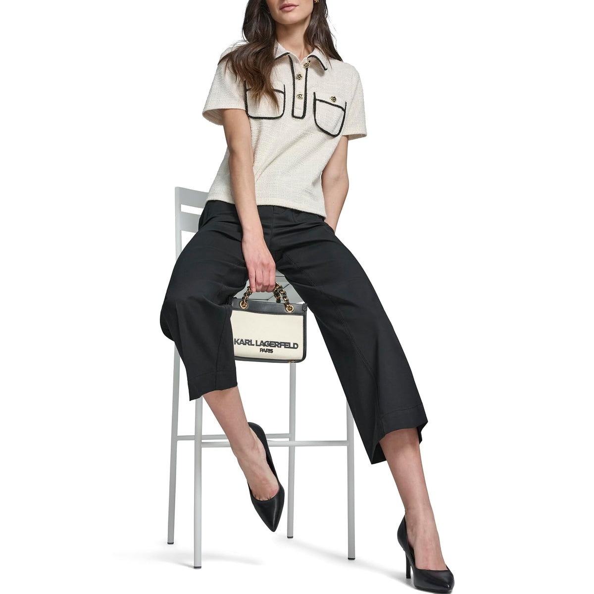 Karl Lagerfeld - Playera de Tweed de Manga Corta para Mujer
