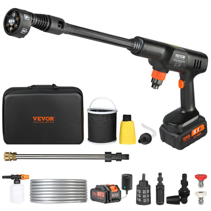 VEVOR Hidrolavadora inalámbrica, 652 PSI, 1.0 GPM, limpiadora de Alta presión portátil, Pistola de Lavado de Autos de Mano con batería de 4.0 Ah, Cargador, Boquilla 6 en 1, para Pisos y del hogar