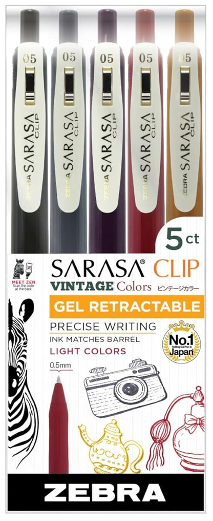 Zebra Pen Sarasa - Bolígrafo de gel retráctil con punta fina de 0,5 mm, varios colores de tinta ligera clásico, a base de agua, ideal para oficina y escuela, diario, toma de notas y uso en
