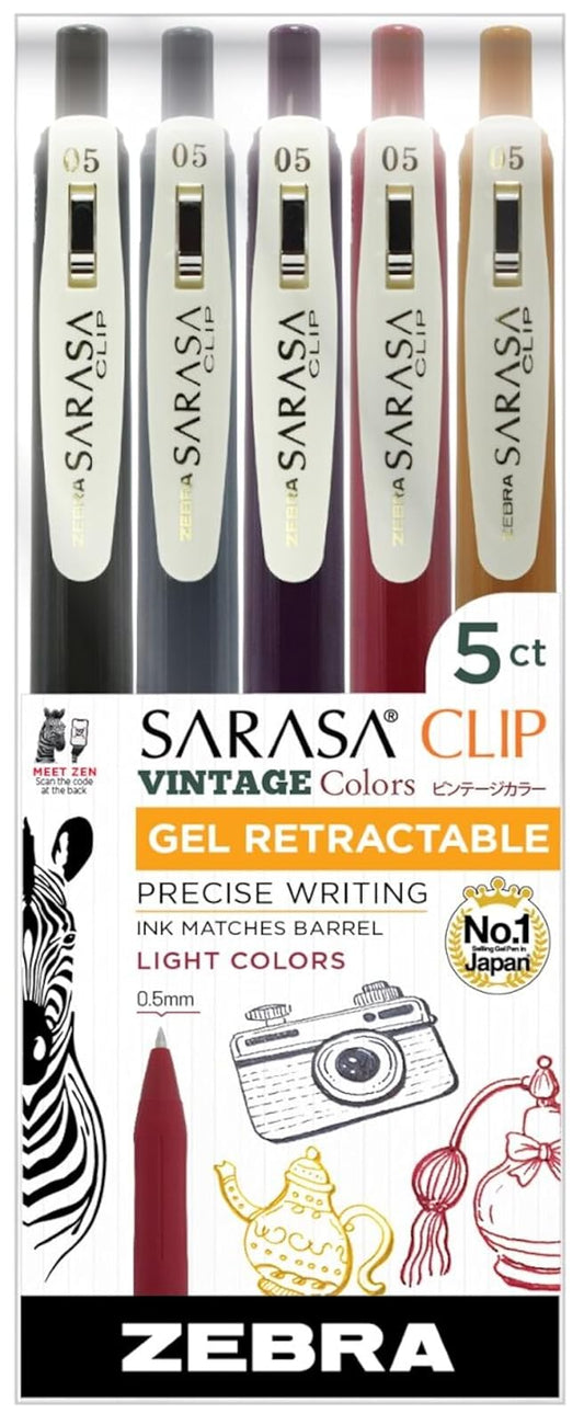 Zebra Pen Sarasa - Bolígrafo de gel retráctil con punta fina de 0,5 mm, varios colores de tinta ligera clásico, a base de agua, ideal para oficina y escuela, diario, toma de notas y uso en