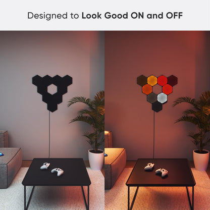 NANOLEAF SHAPES Hexagon Black 9-Pack Starter | Compatible con Alexa, decoración de pared para el hogar para sala de estar con sincronización de música, kit más inteligente