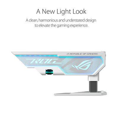 ASUS ROG Herculx - Soporte para Tarjeta gráfica Edición Blanca (diseño sin Herramientas, Nivel de Burbuja Incluido, aleación de Zinc sólido, 72-128 mm, Aura Sync)