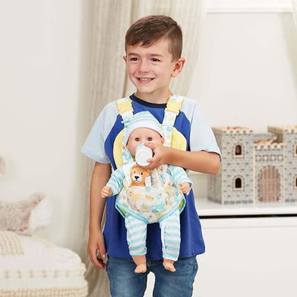 Melissa & Doug Mine to Love Set de Mochila para Llevar Muñecos Bebé | 5 piezas, portador de muñecas ajustable, oso de juguete, biberón, juego de rol de construcción de empatía