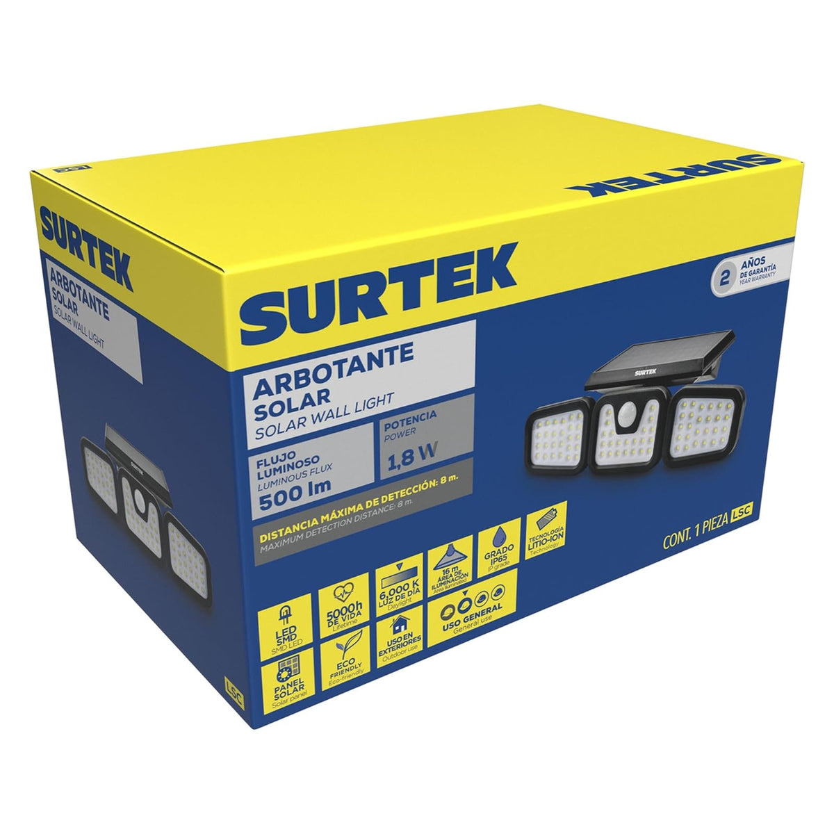 Surtek LSC Luminario de LED solar con sensor de 500 lm