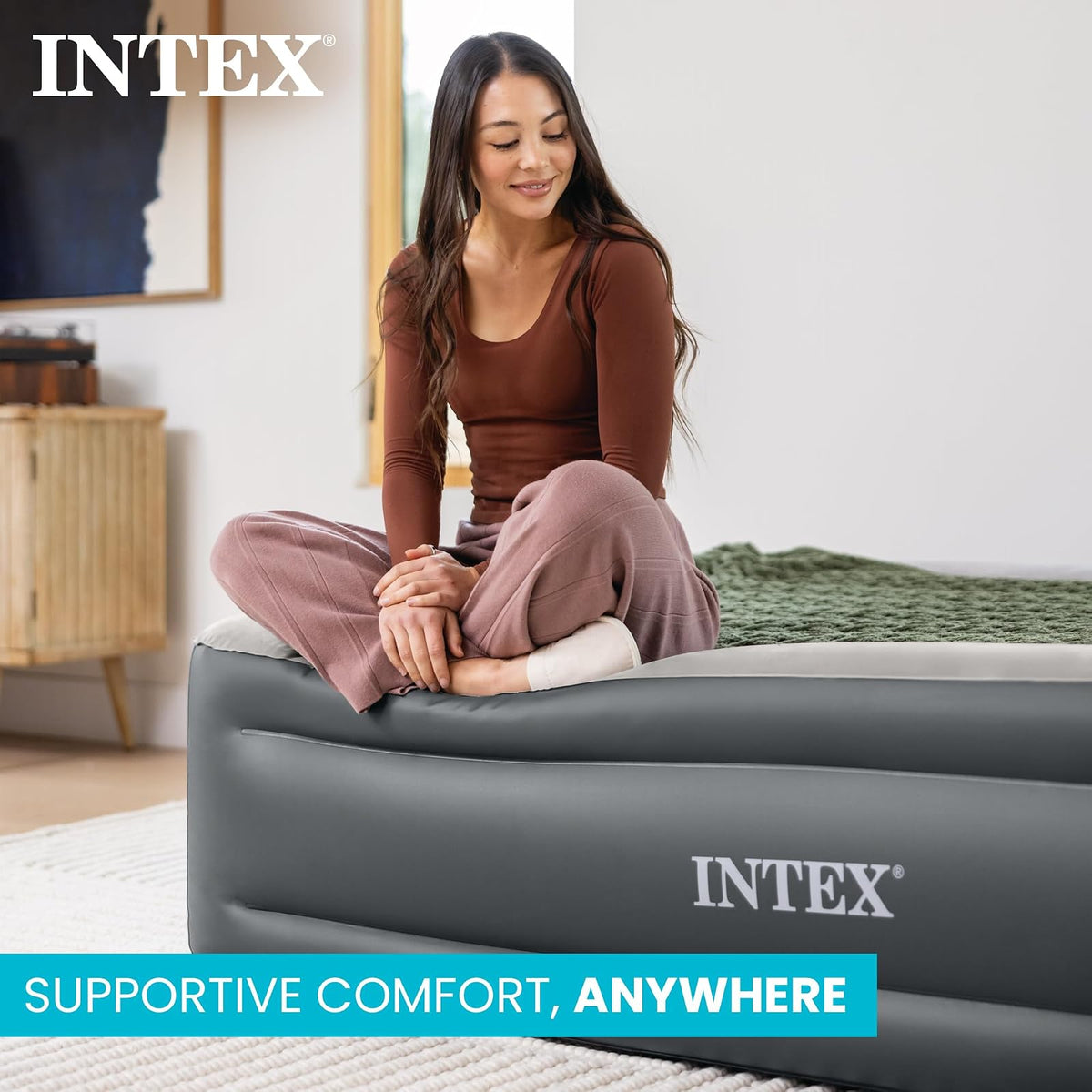 Intex 64125ED Dura-Beam Plus Series Essential Rest Airbed con Bomba eléctrica Interna, Altura de la Cama de 18 Pulgadas, Queen