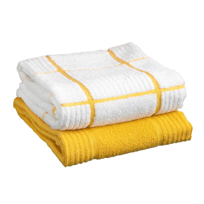 T-Fal Textiles - Juego de 2 Toallas de Cocina sólidas y a Cuadros, 2 Unidades, limón, 2 Unidades