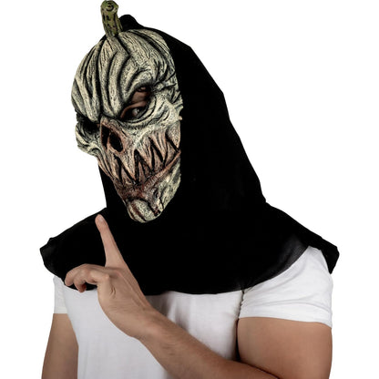 REV Máscara Completa de Látex Pumpkin Ghoul White, Máscara de Calabaza Fantasma Blanca Talla Mediana para Halloween, Cosplay y Fiestas de Terror