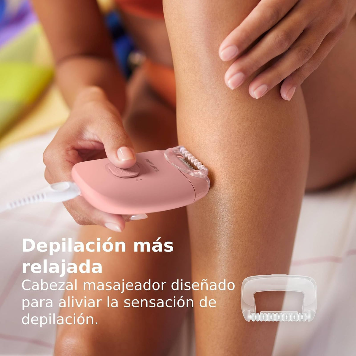 Philips Depiladora Eléctrica Serie 2000 para Mujer Uso en Piernas y Cuerpo | Elimina el vello desde la raíz | Depilación suave y eficaz | Incluye cabezal masajeador | BRE227/00