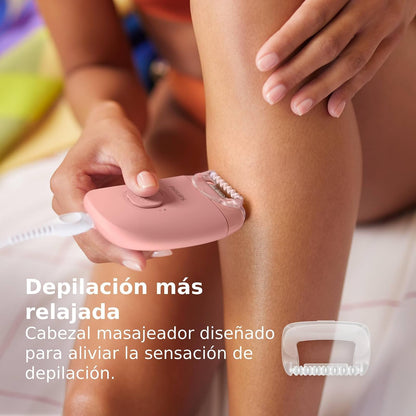 Philips Depiladora Eléctrica Serie 2000 para Mujer Uso en Piernas y Cuerpo | Elimina el vello desde la raíz | Depilación suave y eficaz | Incluye cabezal masajeador | BRE227/00