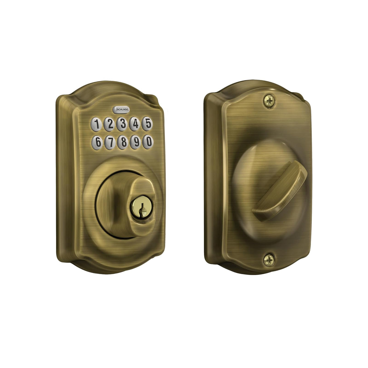 Schlage Camelot Escudo con tTeclado nNumérico Antique Brass 1 paquete