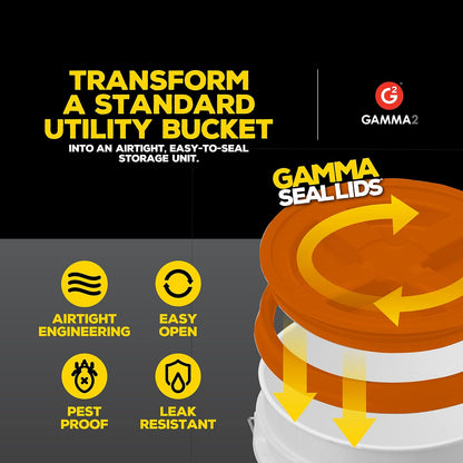 Tapa de sellado Gamma – Convierte tu cubo de utilidad estándar en un recipiente de almacenamiento hermético – Se adapta a cubos de 3.5, 5, 6 y 7 galones – Naranja