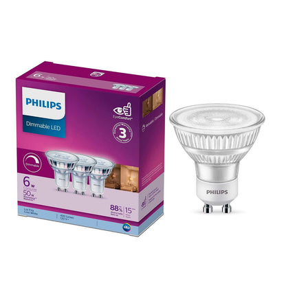 Philips LED Spot luz fría 6W =50W base GU10 3pack