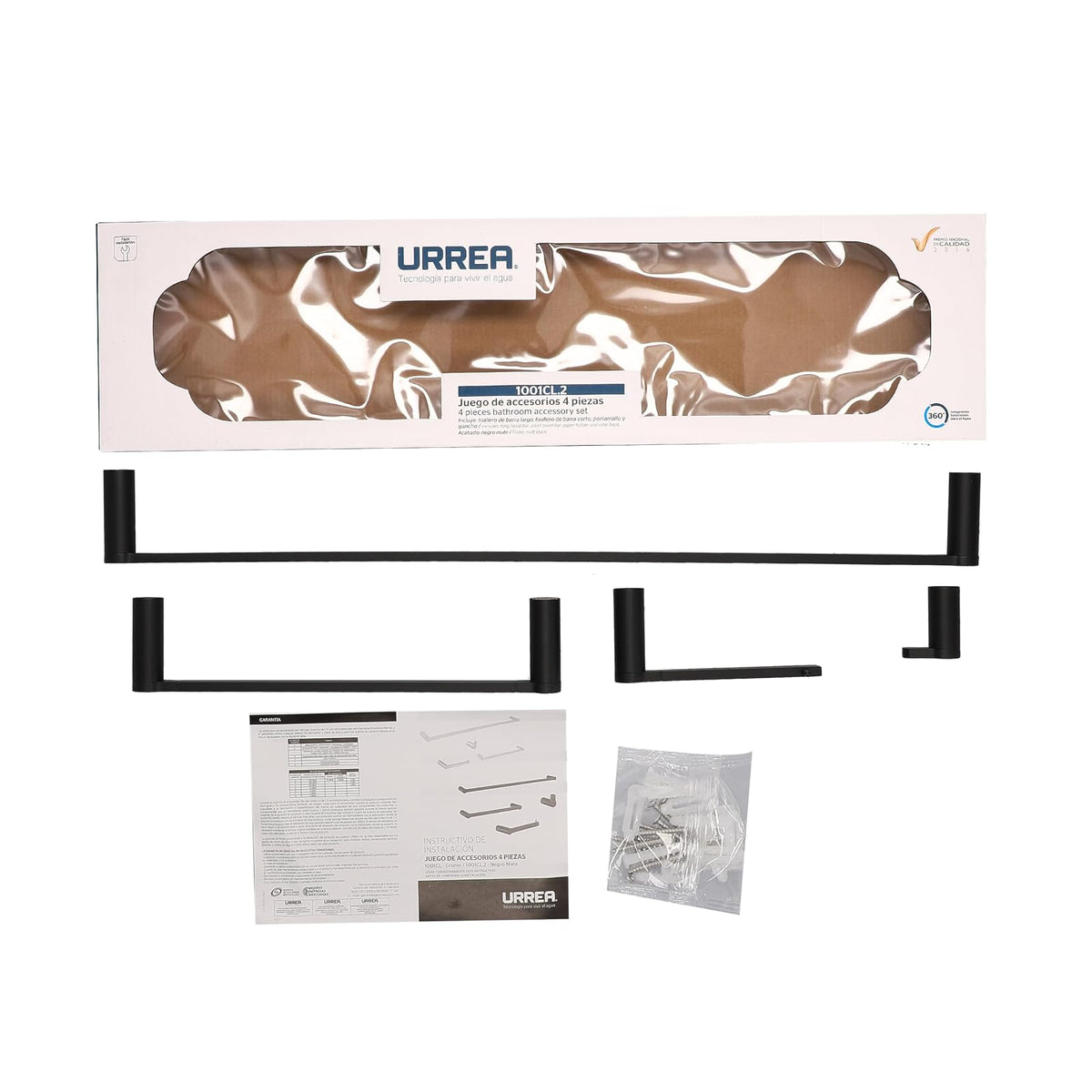 Urrea 1001CL.2 Juego de Accesorios para Baño de 4 Piezas, Modelo Lia, Acabado Negro
