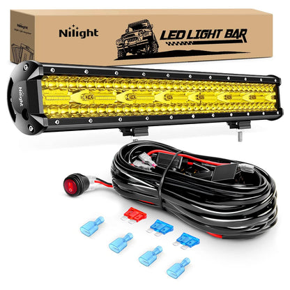 Nilight Barra de Luz LED Ámbar de 20 in 420W con Triple Fila para Todoterreno ZH437