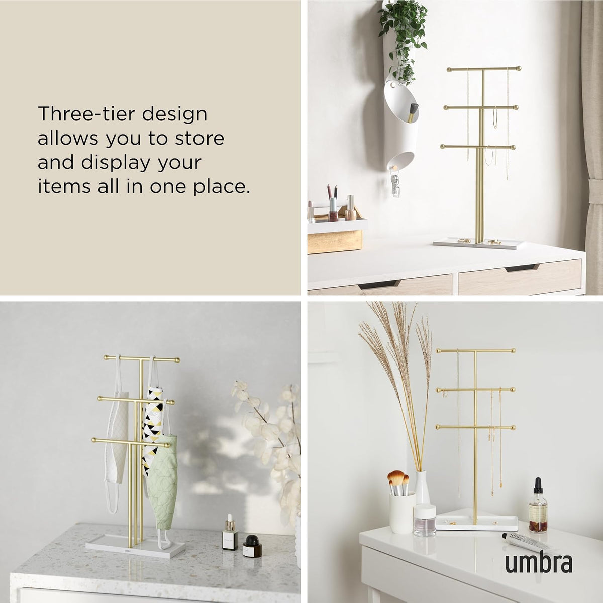 Umbra Trigem Soporte de joyería, Blanco/Latón