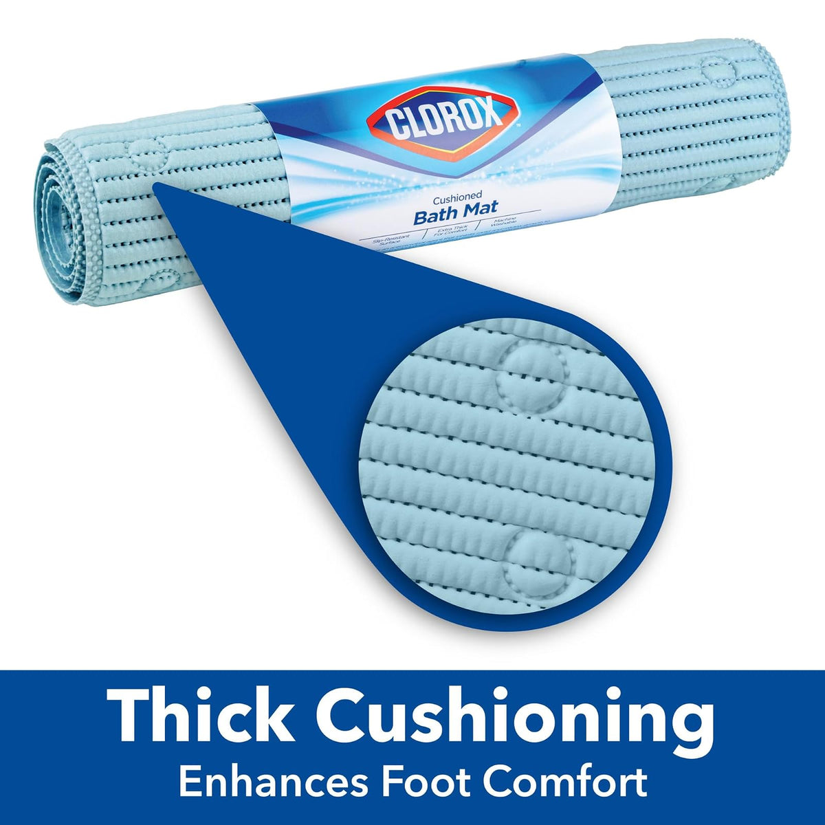 Duck Brand Clorox - Tapete de Ducha Acolchado, Antideslizante con ventosas, 17 x 36 Pulgadas, Blanco, Paquete de 2