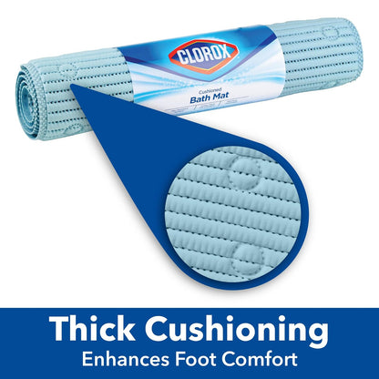 CLOROX by Duck Brand - Alfombrilla de baño Acolchada de Espuma Antideslizante con succión para Mayor Comodidad y Seguridad, 17 x 36 Pulgadas, Azul Cielo, Paquete de 2