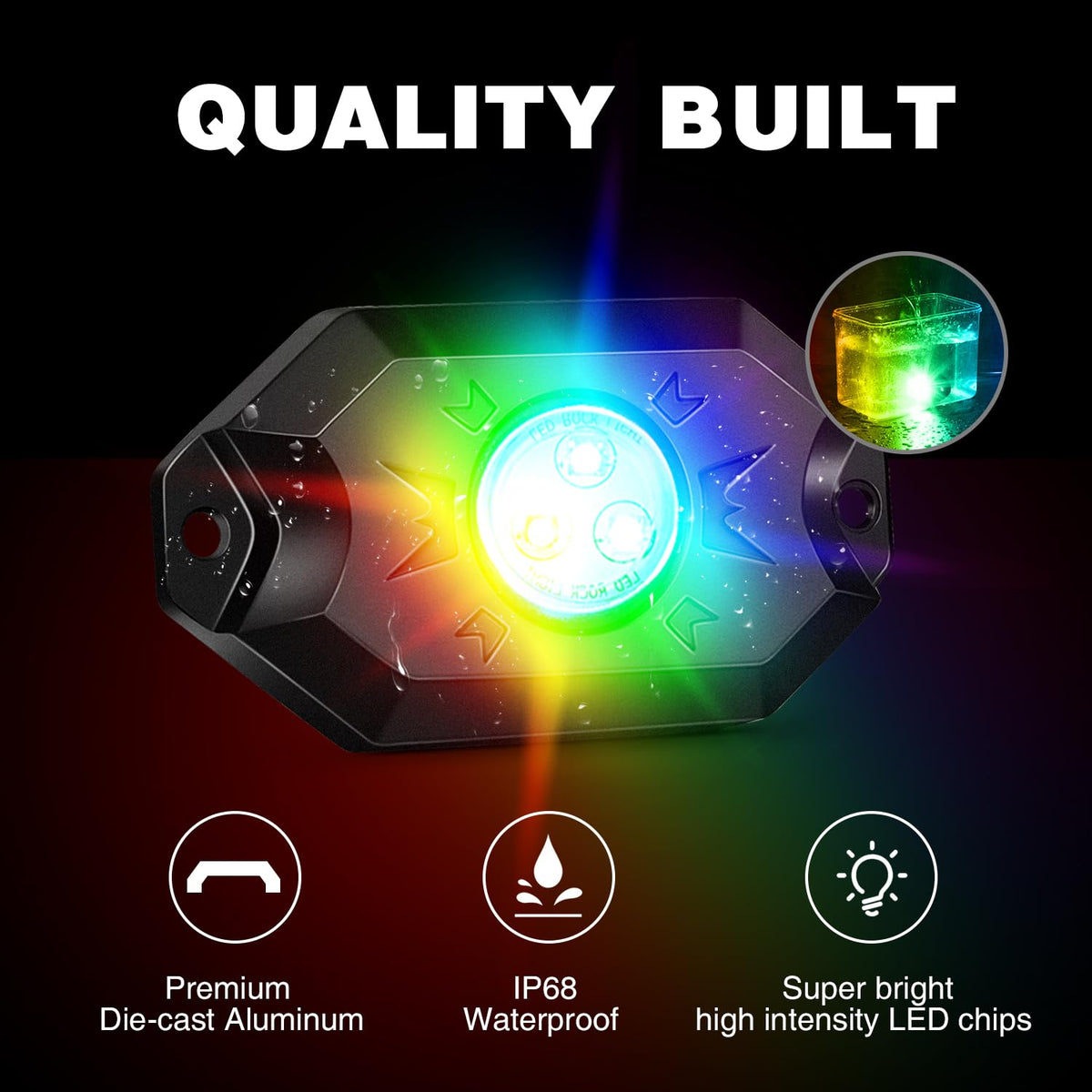 Nilight - Kit de luces LED RGB, 6 cápsulas de neón multicolor con control de aplicación Bluetooth, modo de música intermitente, IP68, luz exterior para camión, ATV, UTV, RZR, SUV