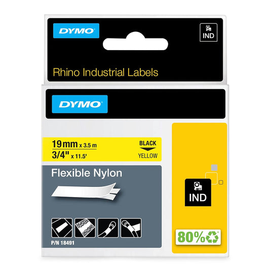 Dymo M18491 Cinta Rhino D1 Nylon 19mm 1/2", amarillo